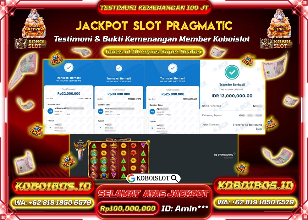 BUKTI KEMENANGAN SLOT GACOR GATES OF OLYMPUS SUPER SCATTER Rp100.000.000,- LUNAS